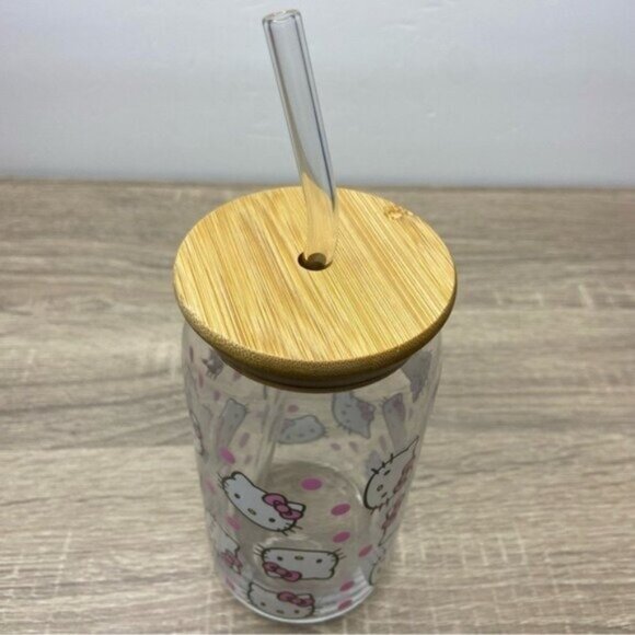Hello Kitty Pink Face Glass Straw Can Cup NEW - Picture 3 of 5